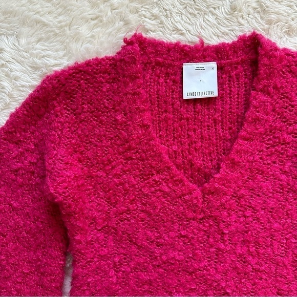 C/MEO Collective Sweater Coco Knit Balloon Sleeve V-neck Wool Blend Hot Pink XS - Picture 6 of 12